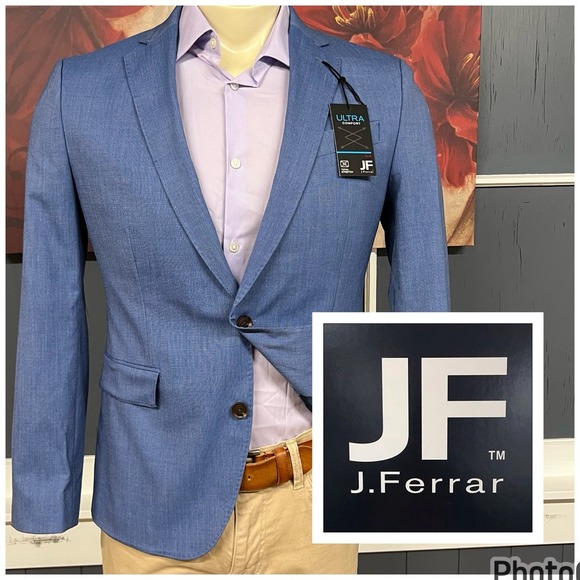 J. Ferrar Blazer Jacket Mens 40S Short Slim Fit Polyester Blend Stretch Blue
